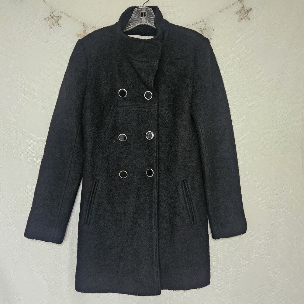 Jessica Simpson Medium Black Wool Blend Doublebreasted Tweed Peacoat Relaxed Fit